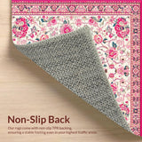 Ultra Soft Area Rug, Non Slip, Stain Resistant, Washable Area Rugs for Living Room, Bedroom, Serene Light Pink Garden Theme(Ivory)