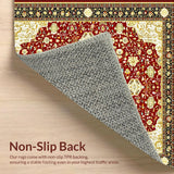 Ultra Soft Area Rug, Non Slip, Stain Resistant, Washable Area Rugs for Living Room, Bedroom, Ornate Floral for Kitchen(Red)