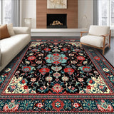 Ultra Soft Area Rug, Non Slip, Stain Resistant, Washable Area Rugs for Living Room, Bedroom, Chic Teal Ogee Design(Black)