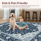 Ultra Soft Area Rug, Non Slip, Stain Resistant, Washable Area Rugs for Living Room, Bedroom, Charming Transitional Gray Blue Pattern(Blue)