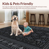Ultra Soft Area Rug, Non Slip, Stain Resistant, Washable Area Rugs for Living Room, Bedroom, Rustic Minimalist Tiled Aesthetic(Black)