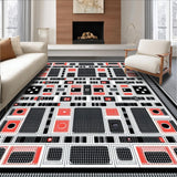 Ultra Soft Area Rug, Non Slip, Stain Resistant, Washable Area Rugs for Living Room, Bedroom, Striking Geometric Artful Arrangement(Black)