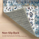 Ultra Soft Area Rug, Non Slip, Stain Resistant, Washable Area Rugs for Living Room, Bedroom, Rustic Blue Toned Medallion Design(White)