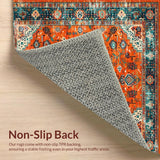 Ultra Soft Area Rug, Non Slip, Stain Resistant, Washable Area Rugs for Living Room, Bedroom, Elegant Distressed Round Geometric Design(Orange)