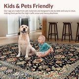 Ultra Soft Area Rug, Non Slip, Stain Resistant, Washable Area Rugs for Living Room, Bedroom, Sophisticated Traditional Print Motif(Black)