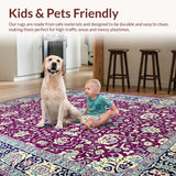 Ultra Soft Area Rug, Non Slip, Stain Resistant, Washable Area Rugs for Living Room, Bedroom, Rustic Low Pile Botanical Print(Purple)
