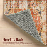 Ultra Soft Area Rug, Non Slip, Stain Resistant, Washable Area Rugs for Living Room, Bedroom, Vintage Distressed Earthy Tones(Orange)