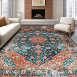 Ultra Soft Area Rug, Non Slip, Stain Resistant, Washable Area Rugs for Living Room, Bedroom, Timeless Rustic Floral Arrangement(Orange)