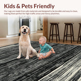Ultra Soft Area Rug, Non Slip, Stain Resistant, Washable Area Rugs for Living Room, Bedroom, Piano Key: Striped Woven Rug, Minimalist Black & White Design(Black)