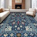Ultra Soft Area Rug, Non Slip, Stain Resistant, Washable Area Rugs for Living Room, Bedroom, Rustic Tribal Patterned Blue Tones(Blue)