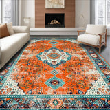 Ultra Soft Area Rug, Non Slip, Stain Resistant, Washable Area Rugs for Living Room, Bedroom, Bold Vibrant Medallion Composition(Orange)