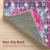 Ultra Soft Area Rug, Non Slip, Stain Resistant, Washable Area Rugs for Living Room, Bedroom, Rustic Colorful Tiled Patterns(Pink)
