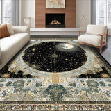 Ultra Soft Area Rug, Non Slip, Stain Resistant, Washable Area Rugs for Living Room, Bedroom, Celestial Sunburst Moon Phase Rug Mystical Zodiac Inspired Star Map Design(Black)