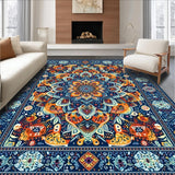 Ultra Soft Area Rug, Non Slip, Stain Resistant, Washable Area Rugs for Living Room, Bedroom, Rustic Textured Circular Design(Blue)