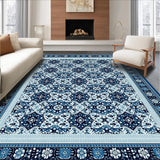 Ultra Soft Area Rug, Non Slip, Stain Resistant, Washable Area Rugs for Living Room, Bedroom, Stylish Woven Area with Geometric and Silver Floral Motifs(Blue)