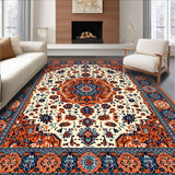 Ultra Soft Area Rug, Non Slip, Stain Resistant, Washable Area Rugs for Living Room, Bedroom, Contemporary Round Art Design(White)