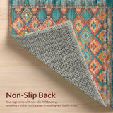 Ultra Soft Area Rug, Non Slip, Stain Resistant, Washable Area Rugs for Living Room, Bedroom, Rustic Geometric Teal Elegance(Orange)
