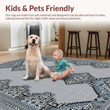 Ultra Soft Area Rug, Non Slip, Stain Resistant, Washable Area Rugs for Living Room, Bedroom, Contemporary Tribal Linear Design(Gray)