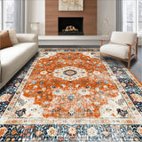 Ultra Soft Area Rug, Non Slip, Stain Resistant, Washable Area Rugs for Living Room, Bedroom, Artful Minimalist Orange Blooms(Orange)