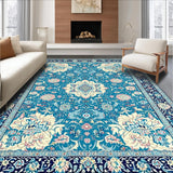 Ultra Soft Area Rug, Non Slip, Stain Resistant, Washable Area Rugs for Living Room, Bedroom, Coastal Elegance Floral Motif(Blue)
