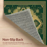 Ultra Soft Area Rug, Non Slip, Stain Resistant, Washable Area Rugs for Living Room, Bedroom, Vintage Distressed Low Pile Area Sage Green and Cream Boho Style(Green)