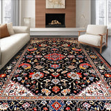 Ultra Soft Area Rug, Non Slip, Stain Resistant, Washable Area Rugs for Living Room, Bedroom, Artistic Black and Red Nature Design(Black)