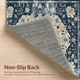 Ultra Soft Area Rug, Non Slip, Stain Resistant, Washable Area Rugs for Living Room, Bedroom, Elegant Beige and Blue Tiled Design(Navy)
