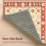 Ultra Soft Area Rug, Non Slip, Stain Resistant, Washable Area Rugs for Living Room, Bedroom, Vintage Style Area Beige & Red Runner Printed Design(Red)