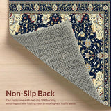Ultra Soft Area Rug, Non Slip, Stain Resistant, Washable Area Rugs for Living Room, Bedroom, Rustic Navy Floral Elegance(Blue)