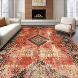 Ultra Soft Area Rug, Non Slip, Stain Resistant, Washable Area Rugs for Living Room, Bedroom, Striking Colorful Tribal Elements(Red)
