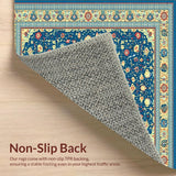 Ultra Soft Area Rug, Non Slip, Stain Resistant, Washable Area Rugs for Living Room, Bedroom, Sky Tint Floor Beige Medallion Ornamental Home(Blue)