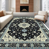 Ultra Soft Area Rug, Non Slip, Stain Resistant, Washable Area Rugs for Living Room, Bedroom, Non-Shedding Vintage Bedroom Area Rug Black Ivory(Black)