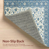 Blue Grey Beige Floral Design Area Modern Eclectic Style(White)