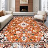 Ultra Soft Area Rug, Non Slip, Stain Resistant, Washable Area Rugs for Living Room, Bedroom, Rustic Warm Toned Diamond Design(Orange)