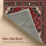 Ultra Soft Area Rug, Non Slip, Stain Resistant, Washable Area Rugs for Living Room, Bedroom, Chic Warm Toned Floral Motif(Red)
