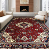Ultra Soft Area Rug, Non Slip, Stain Resistant, Washable Area Rugs for Living Room, Bedroom, Timeless Medallion Vintage Flair(Red)