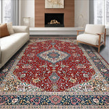 Ultra Soft Area Rug, Non Slip, Stain Resistant, Washable Area Rugs for Living Room, Bedroom, Elegant Low-Pile Medallion Aesthetic(Red)