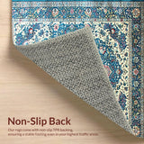 Ultra Soft Area Rug, Non Slip, Stain Resistant, Washable Area Rugs for Living Room, Bedroom, Vintage Floral Blue Elegance(Blue)