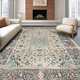 Ultra Soft Area Rug, Non Slip, Stain Resistant, Washable Area Rugs for Living Room, Bedroom, Artisan Crafted Oushak Inspired Rug With Modern Peach Sage Palette(Ivory)