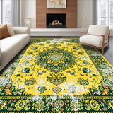 Ultra Soft Area Rug, Non Slip, Stain Resistant, Washable Area Rugs for Living Room, Bedroom, Eclectic Vibrant Leafy Motif(Yellow)