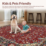 Ultra Soft Area Rug, Non Slip, Stain Resistant, Washable Area Rugs for Living Room, Bedroom, Rustic Earthy Toned Botanical Design(Red)