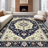 Tuscany Inspired Medallion Navy Beige Floral Design(Beige)