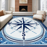 Ultra Soft Area Rug, Non Slip, Stain Resistant, Washable Area Rugs for Living Room, Bedroom, Sophisticated Compass Rose Arrangement(Blue)