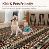 Ultra Soft Area Rug, Non Slip, Stain Resistant, Washable Area Rugs for Living Room, Bedroom, Bold Symmetrical Medallion Style(Brown)