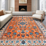 Ultra Soft Area Rug, Non Slip, Stain Resistant, Washable Area Rugs for Living Room, Bedroom, Lively Transitional Floral Fusion(Orange)