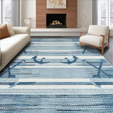Ultra Soft Area Rug, Non Slip, Stain Resistant, Washable Area Rugs for Living Room, Bedroom, Nautical Denim Textured Canvas(Blue)