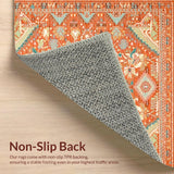 Ultra Soft Area Rug, Non Slip, Stain Resistant, Washable Area Rugs for Living Room, Bedroom, Stylish Distressed Floral Aesthetic(Orange)