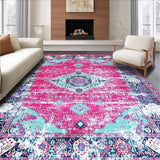 Ultra Soft Area Rug, Non Slip, Stain Resistant, Washable Area Rugs for Living Room, Bedroom, Rustic Colorful Tiled Patterns(Pink)