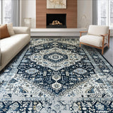 Contemporary Black and Ivory Medallion(Blue)