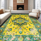 Ultra Soft Area Rug, Non Slip, Stain Resistant, Washable Area Rugs for Living Room, Bedroom, Artistic Distressed Botanical Design(Yellow)